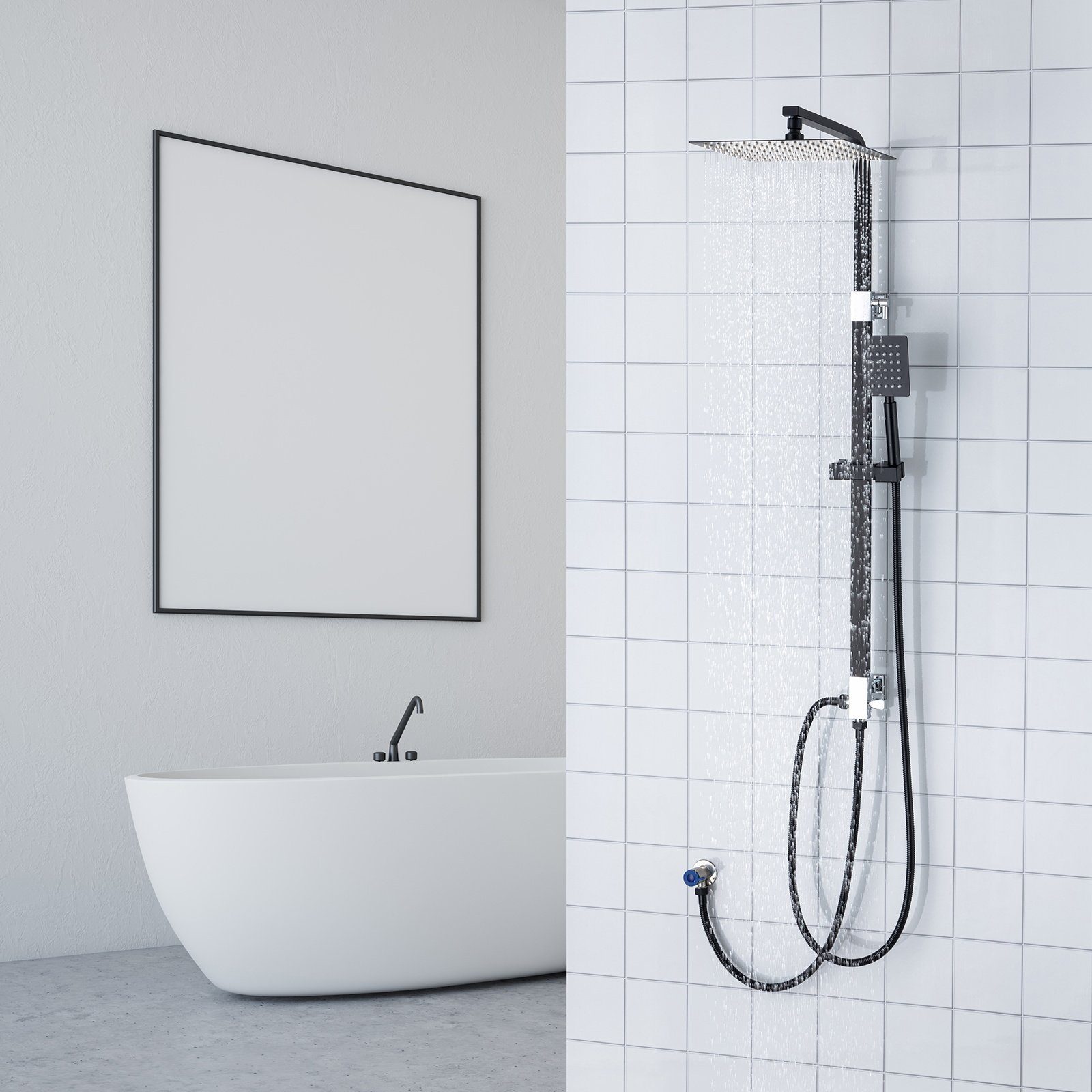 Auralum Duschsystem Edelstahl Regendusche Duschset Massage Duschpaneel mit Handbrause, 10-Zoll Überkopfbrause, Schwarz
