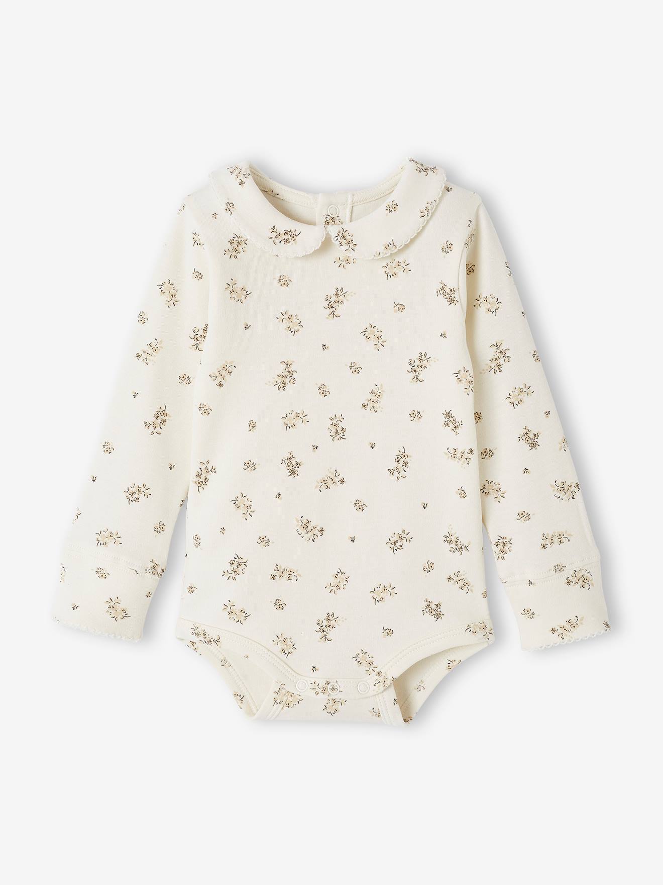 Vertbaudet Mitwachsender Baby Body mit Kragen Oeko-Tex - wollweiß