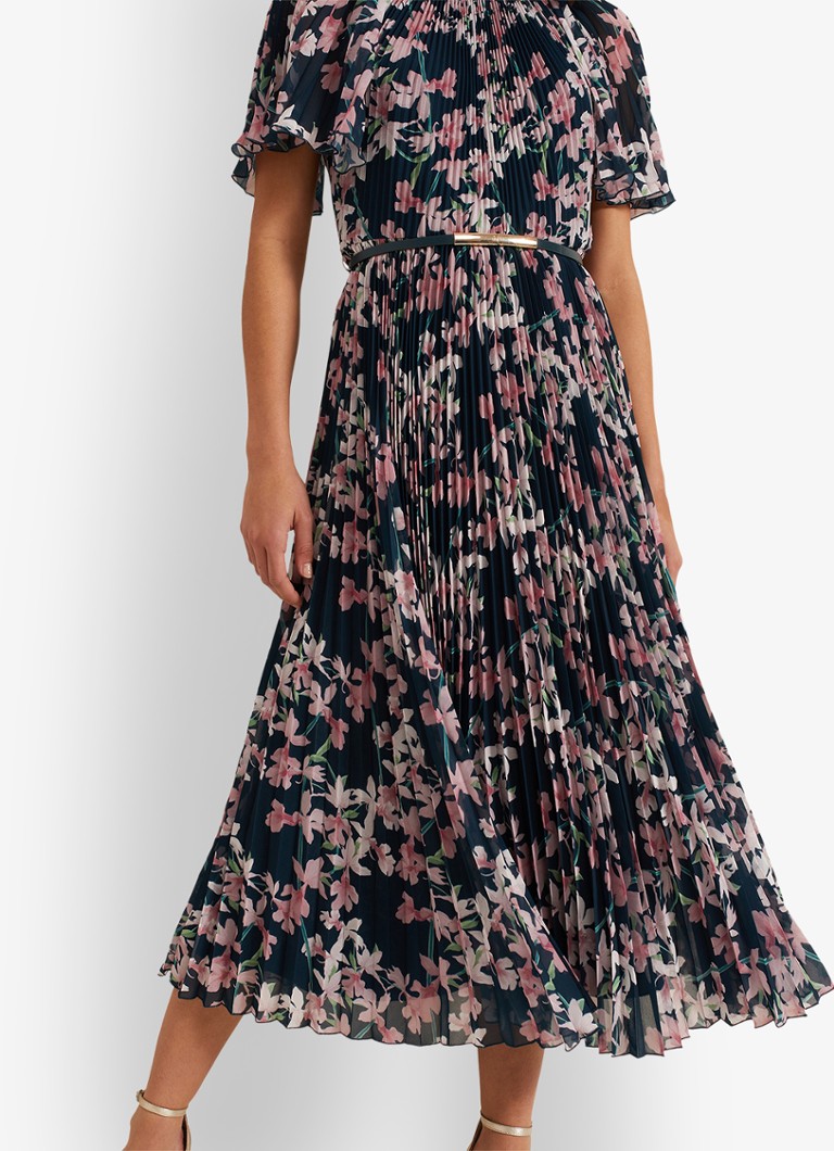 Vestido midi Kathleen de Phase Eight, con estampado floral y pliegues.