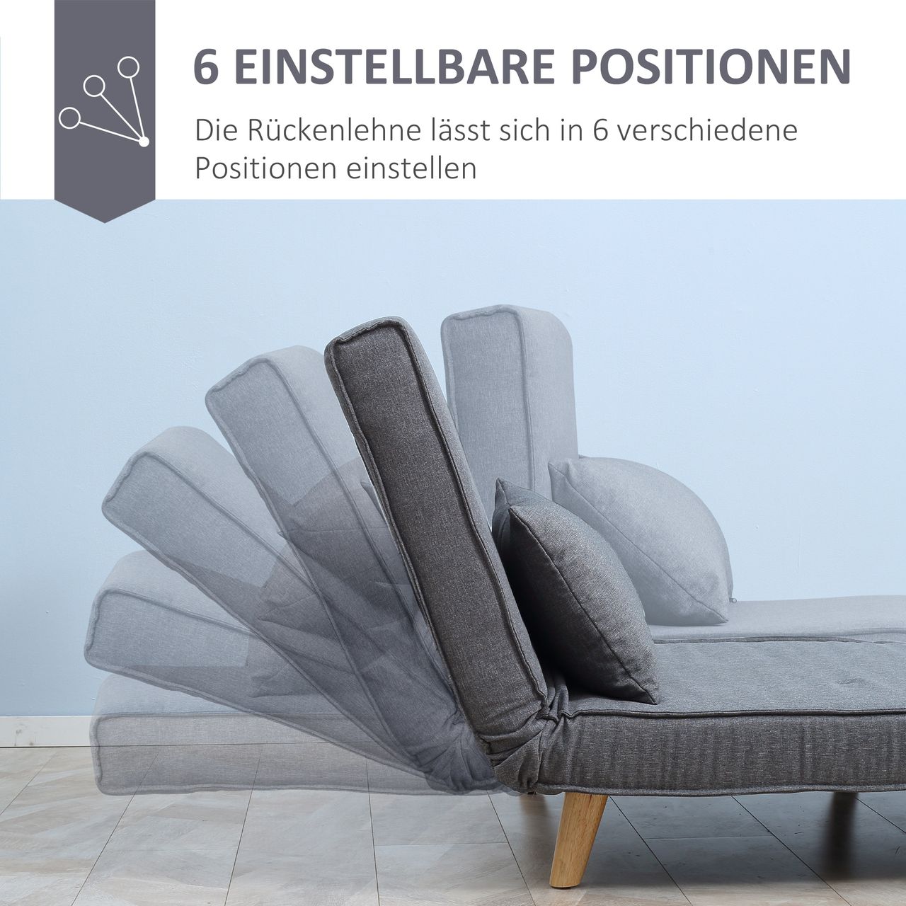 HOMCOM Einzelsofa Schlafsofa Sofabett Klappsofa verstellbar Rückenlehne Liege nordisch skandinavisch 25D Schaumstoff Haus Leinenimitat Tannenholz Grau