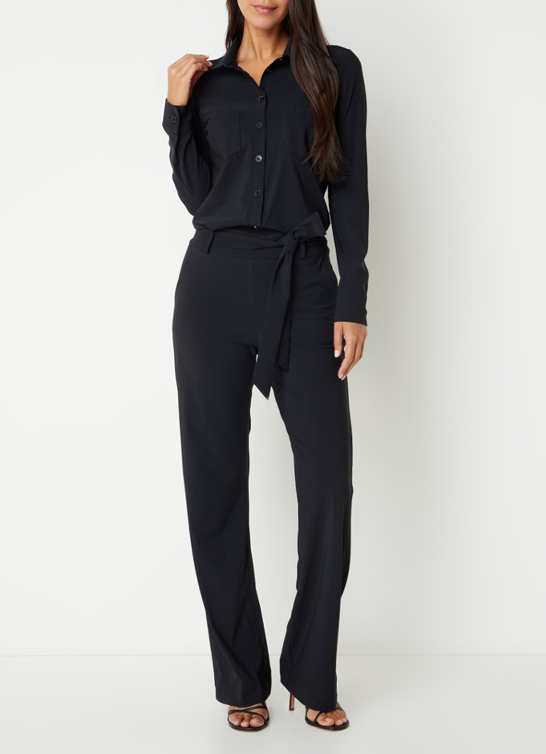 Studio Anneloes Angel straight fit jumpsuit made of travel fabric with a tie belt