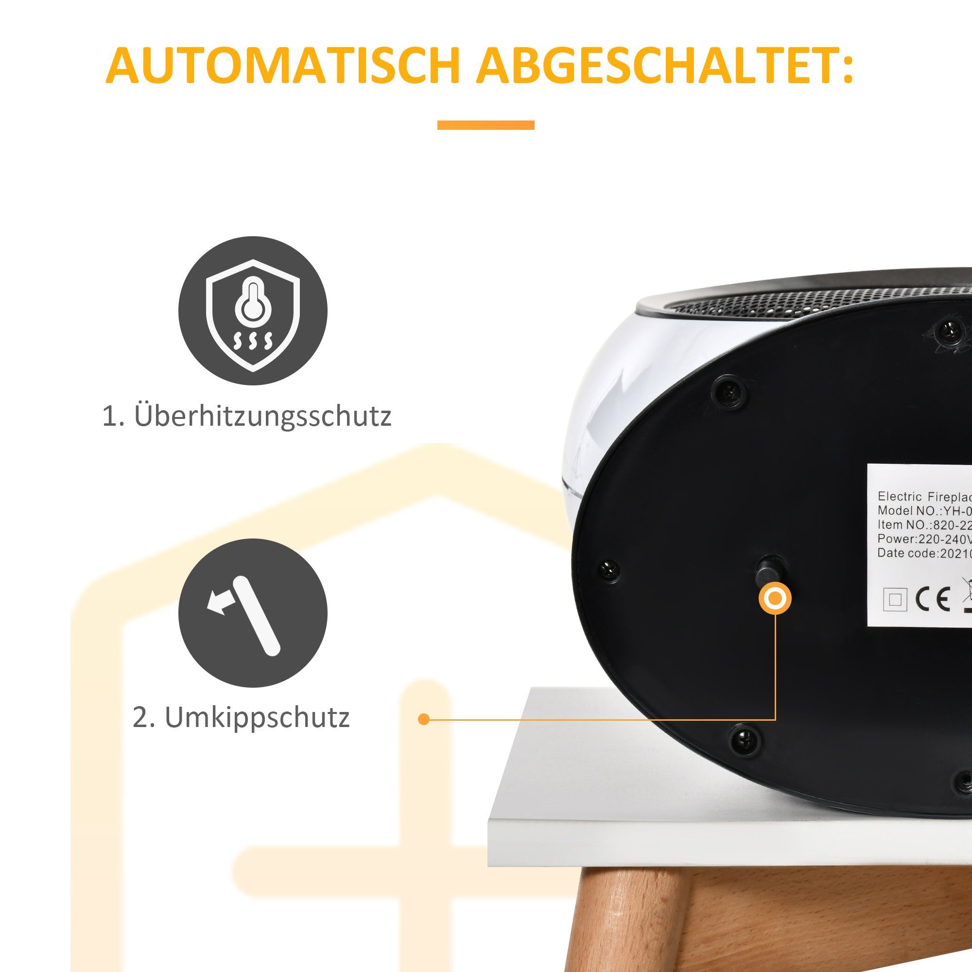 HOMCOM Elektrokamin, LED Elektrokamin Mini Tisch Standkamin mit Flammeneffekt 1500W Weiß