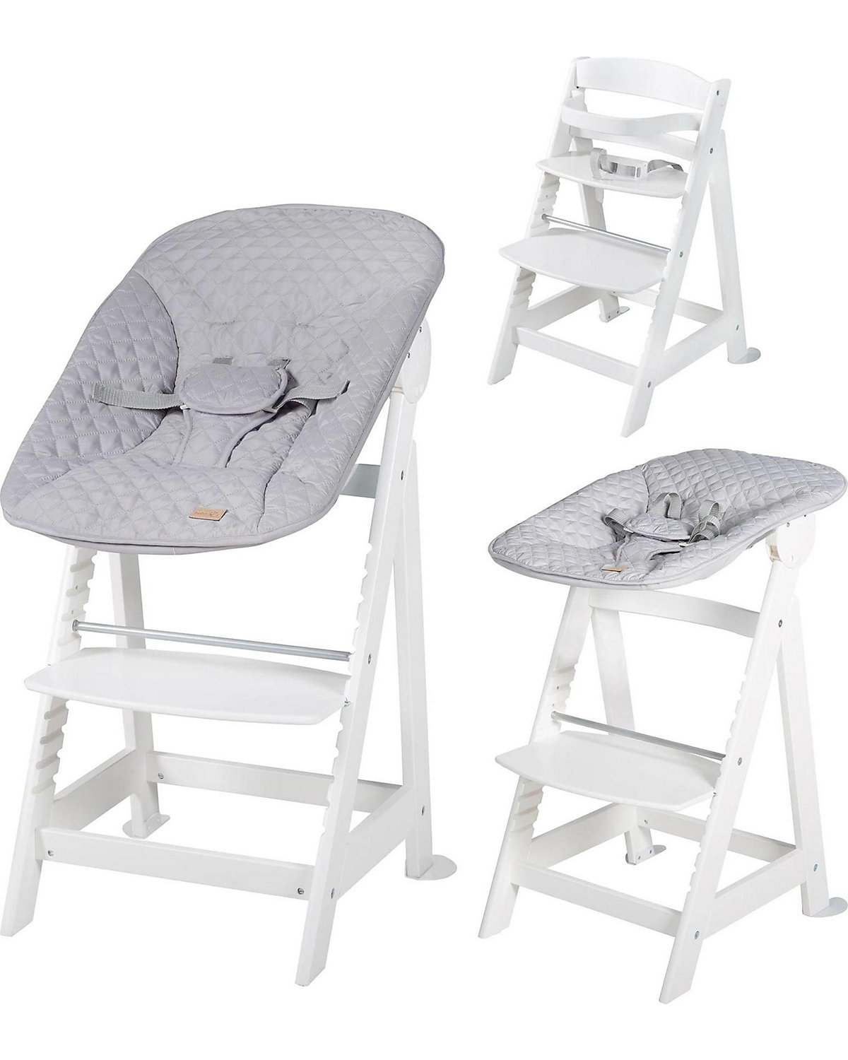 Treppenhochstuhl 'Born Up' Set 2in1, 'roba Style grau', Hochstuhl mit Liegefunktion, ab Geburt