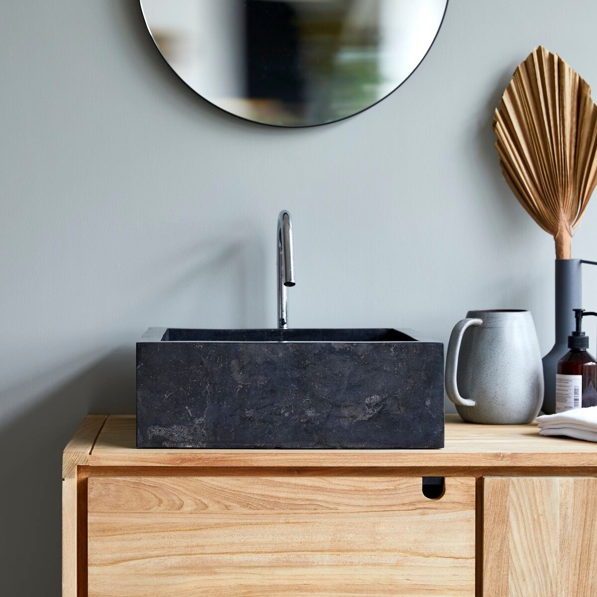 Tikamoon Waschbecken Waschbecken aus Marmor dark grey