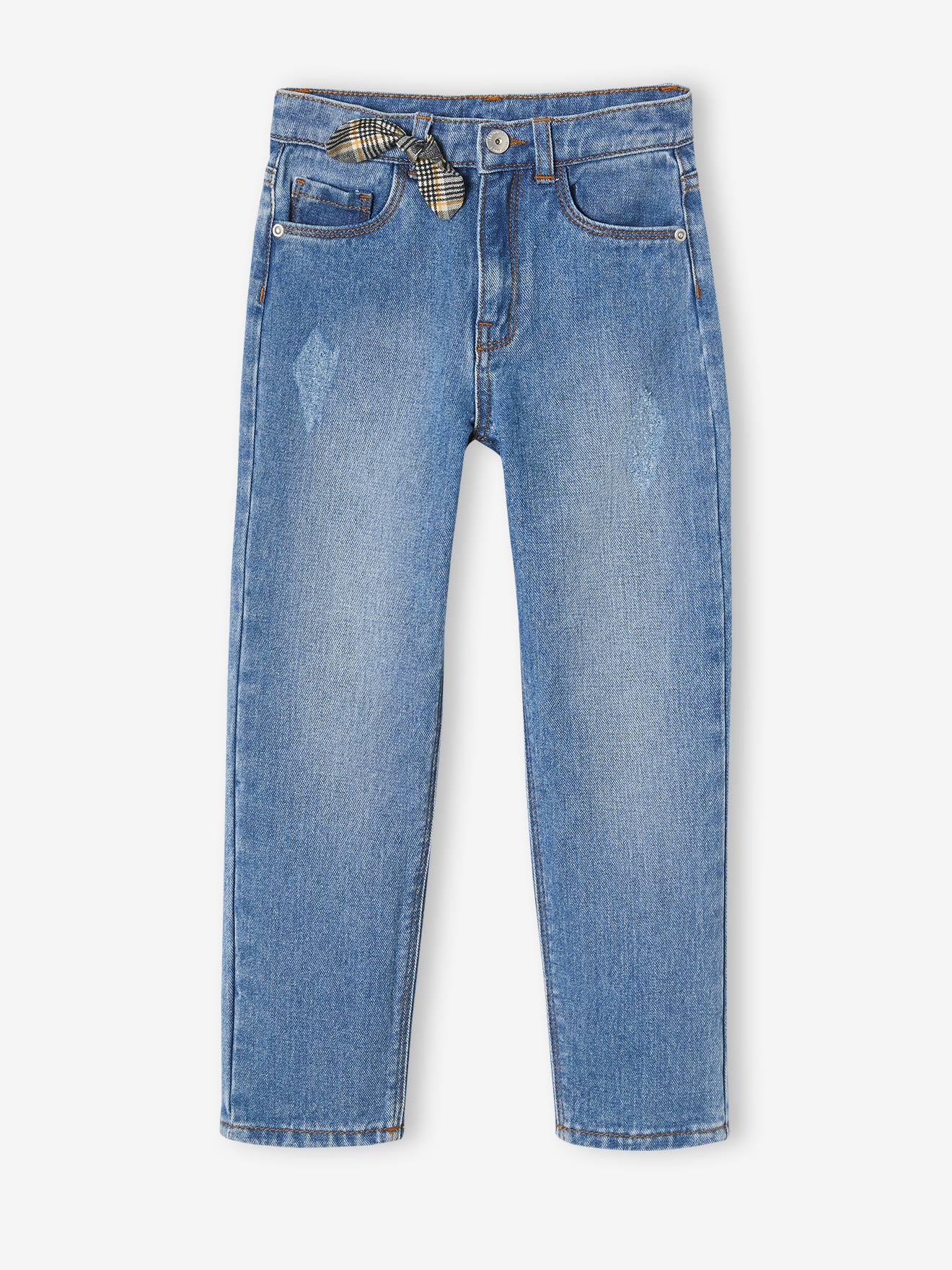 Jean droit avec noeud fantaisie fille denim stone