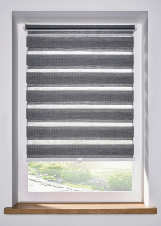 Schnurloses Doppelrollo in Leinen-Optik
