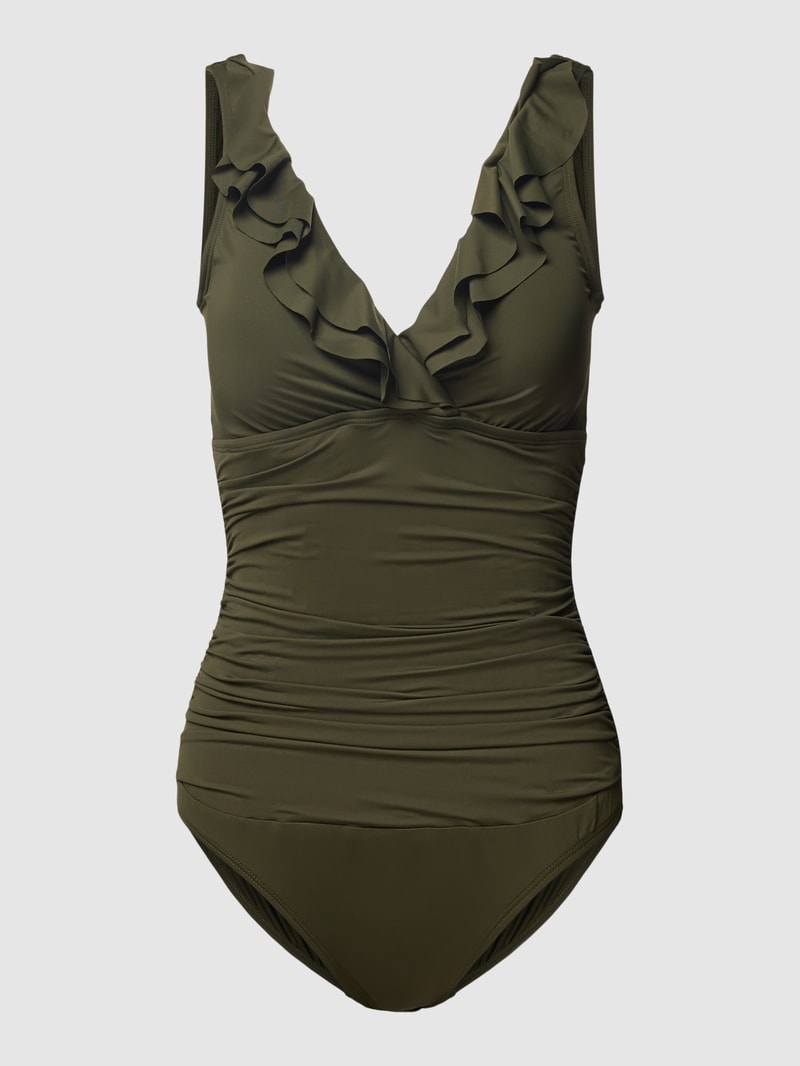 Badeanzug mit Raffungen in khaki