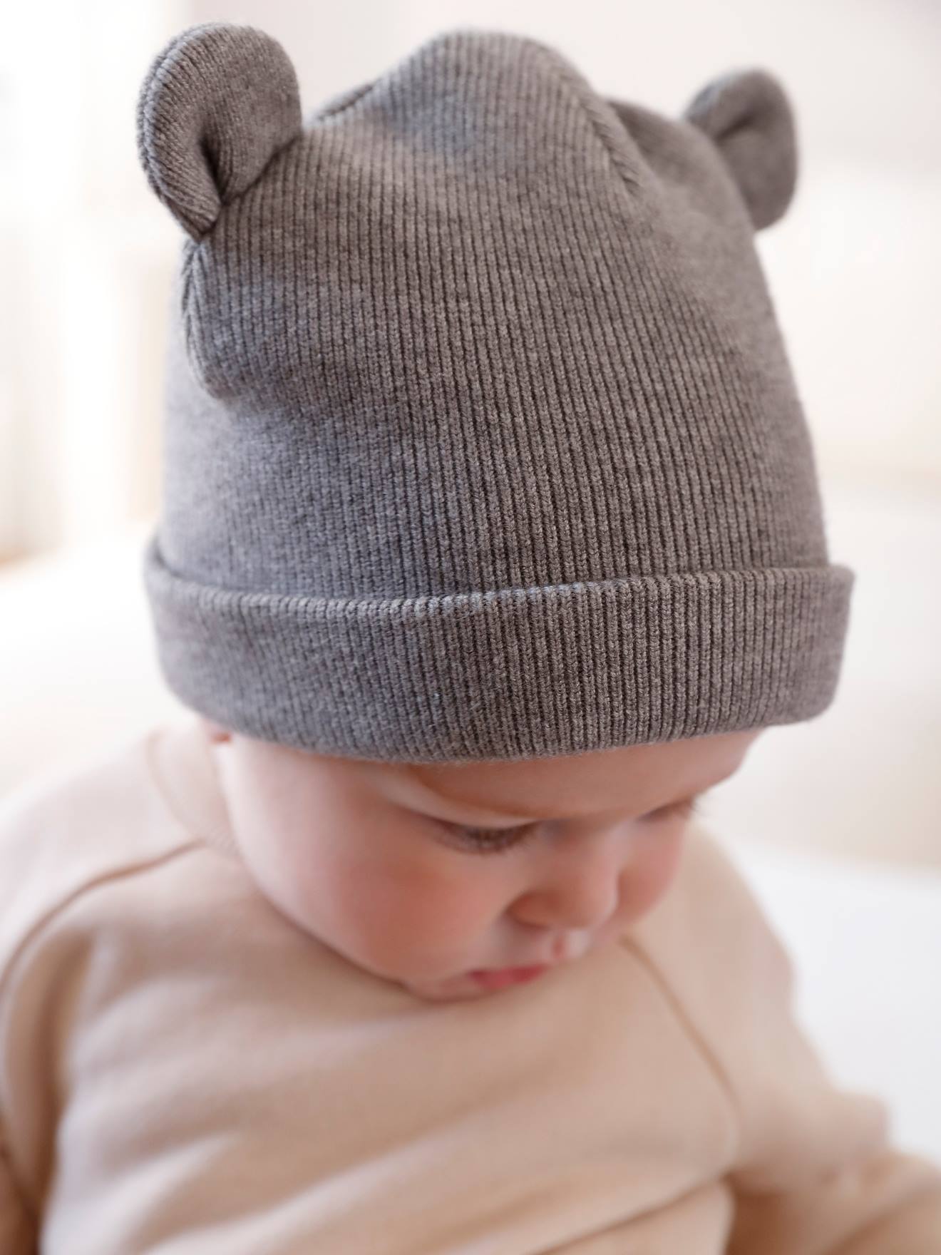Bonnet à oreilles bébé gris clair chiné