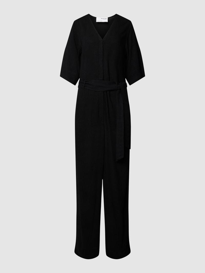 Jumpsuit mit V-Ausschnitt Modell 'VIVA' in schwarz