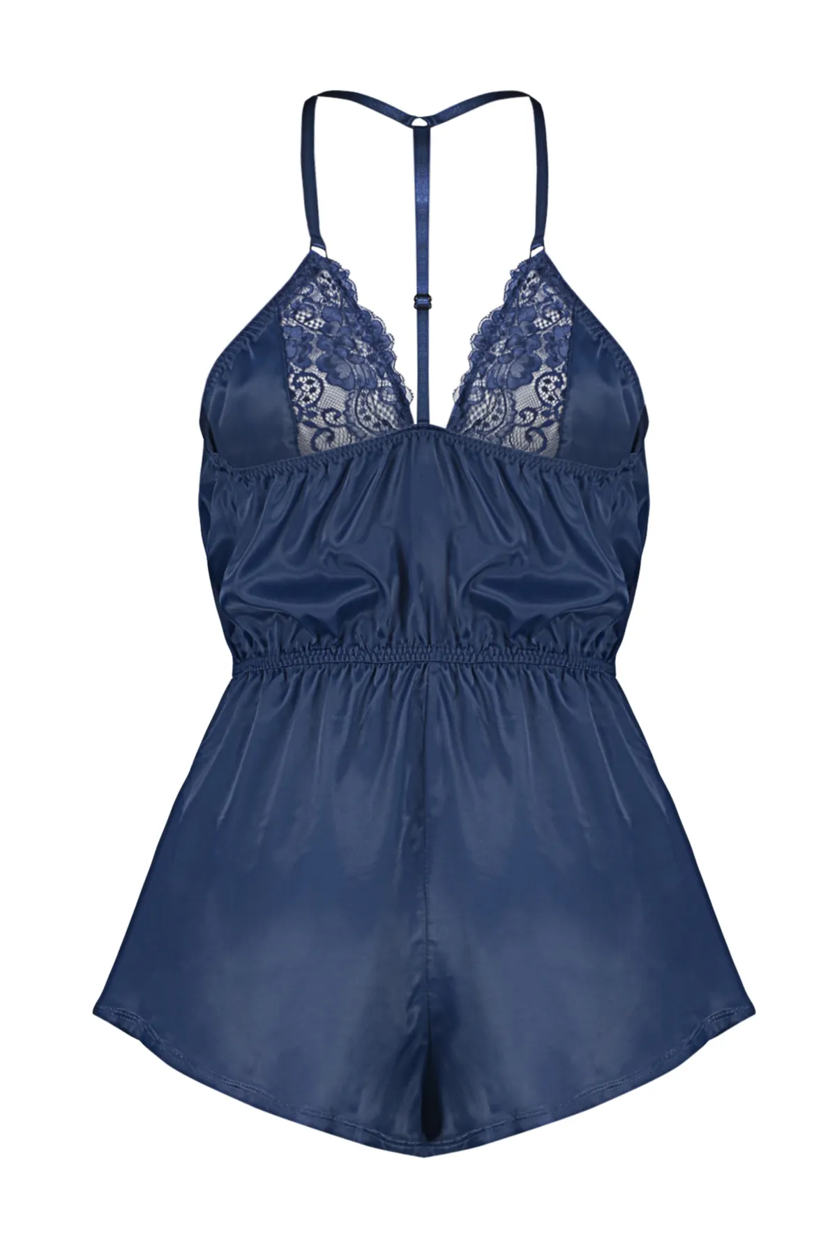 Trendyol Collection  Marineblaues, extravagantes Nachthemd aus Satin mit Spitzendetails und Seilträgern THMAW24CY00000