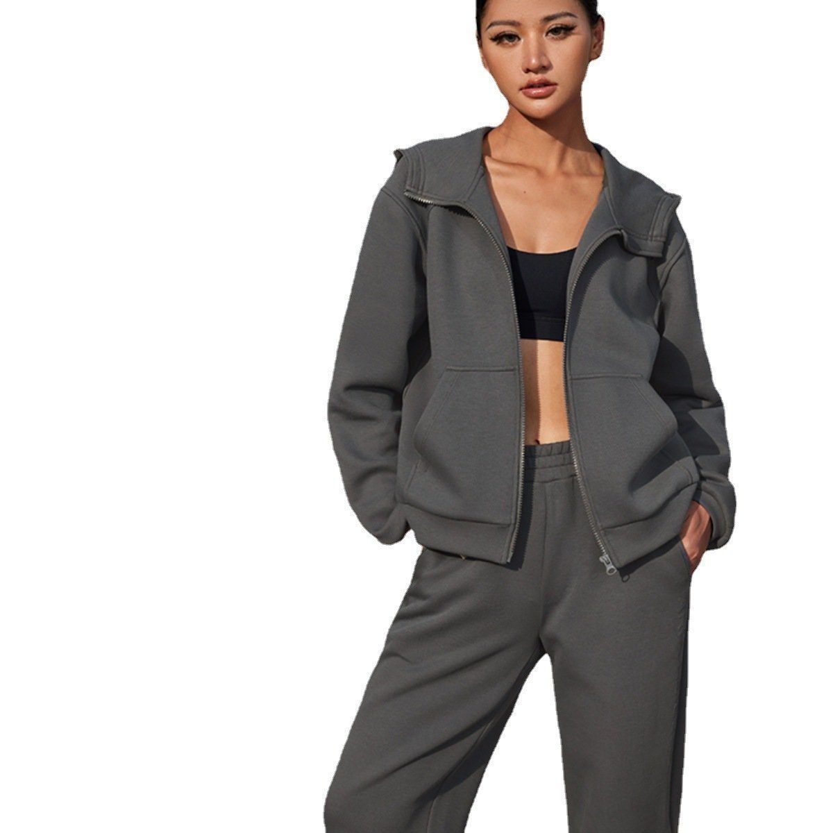 YYV Jogginganzug ogginganzug Damen Set Trainingsanzug Zweiteiler Frauen Sport Anzug, Freizeitanzug Kapuzenjacke&Sporthose,Loungewear für entspannte