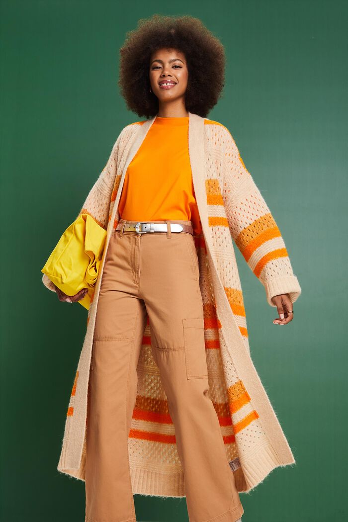 Langer Cardigan aus Wollmix mit Gürtel