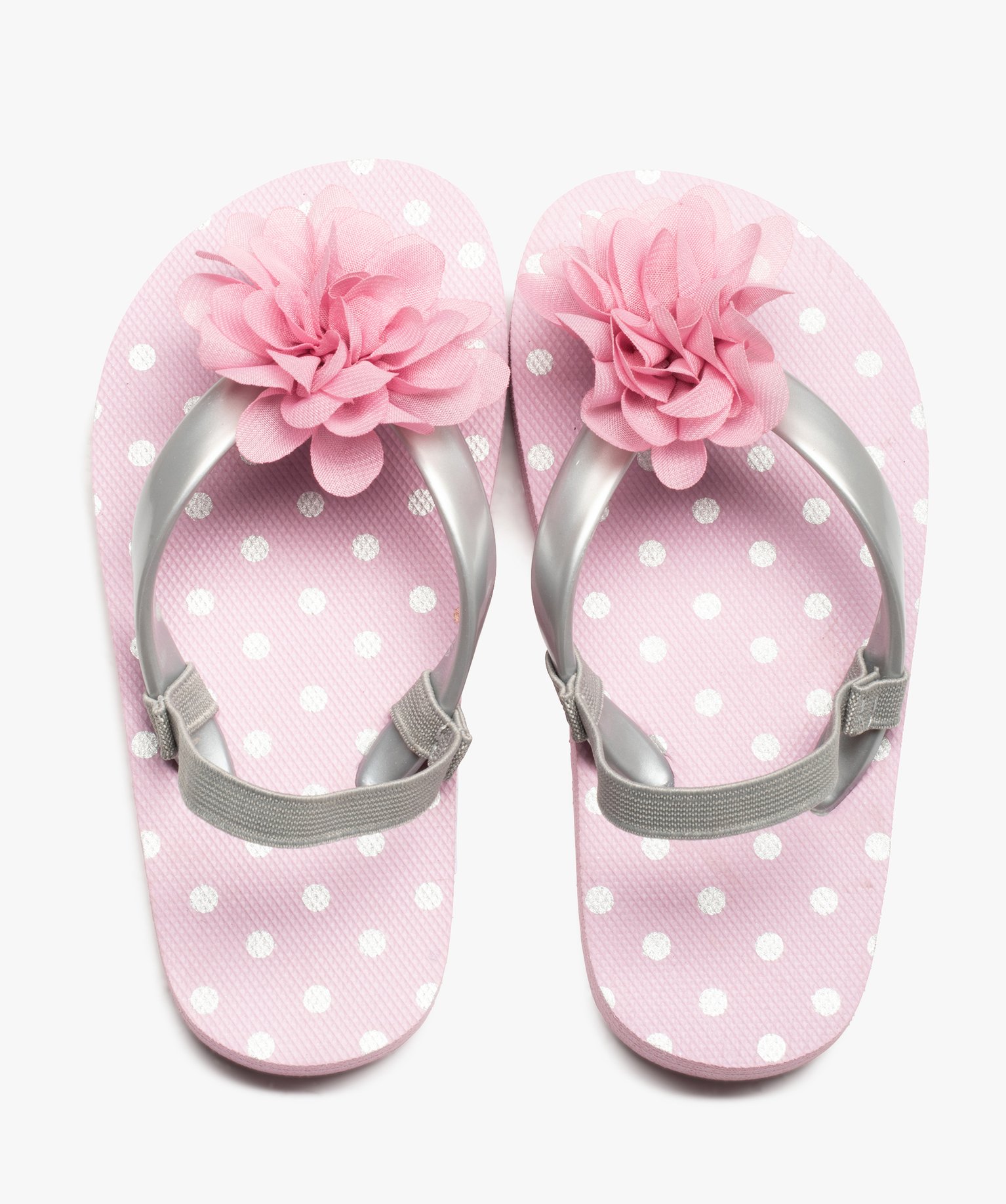 Tongs fille à semelle à pois et fleur en tissu rose | GEMO