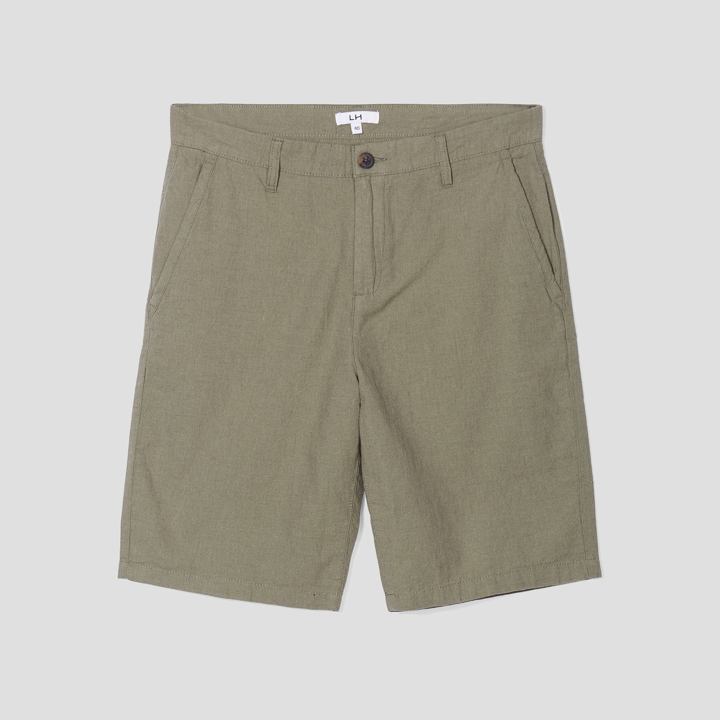 Short chino droit lin majoritaire vert kaki homme | La Halle