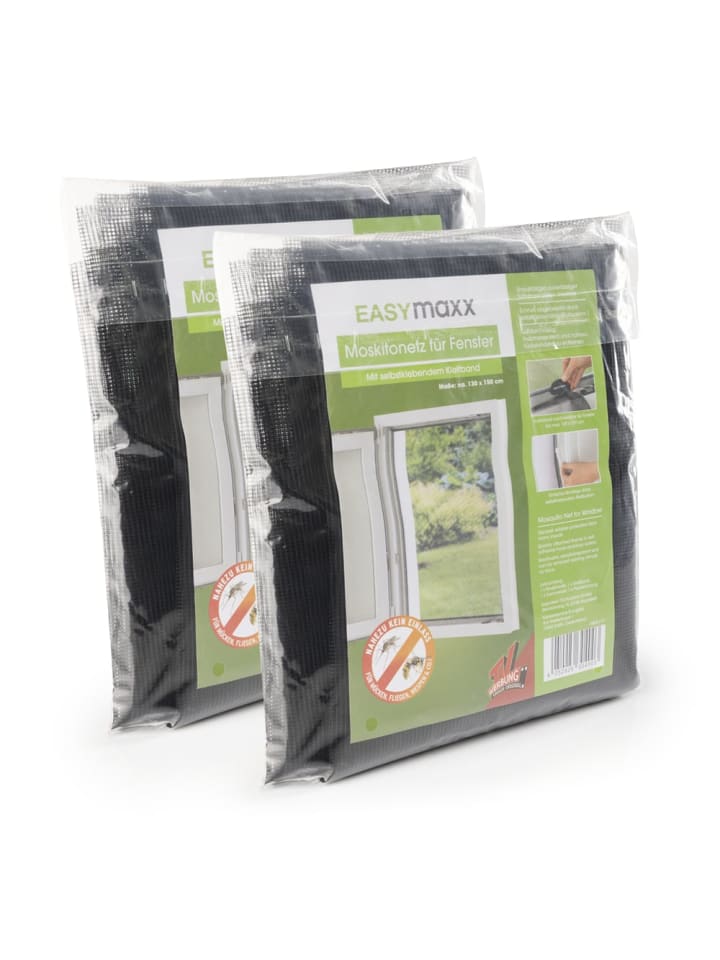 EASYmaxx EASYmaxx Fenster Moskitonetz mit Klettverschluss - 130x150cm - Schwarz - 2er-Set günstig kaufen onesize