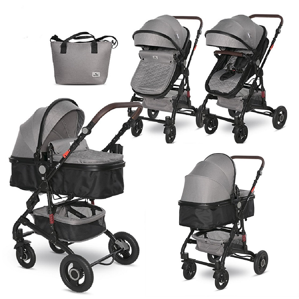 Kinderwagen Alba 2 in 1, Babywanne als Sportsitz einsetzbar, Gummireifen Kombikinderwagen