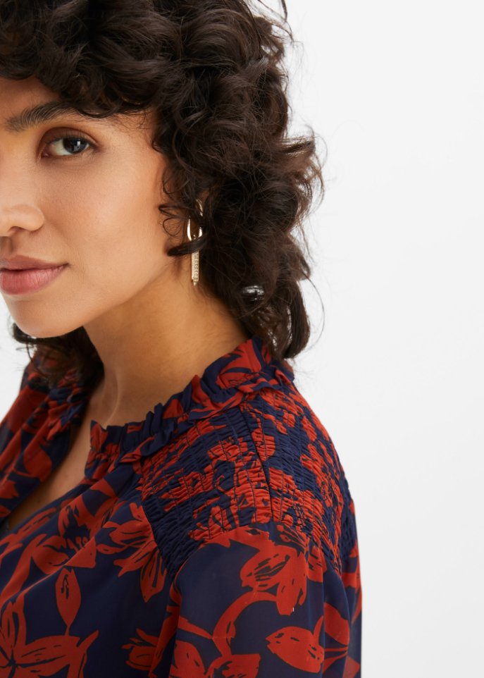 Chiffon Bluse mit Smok-Details