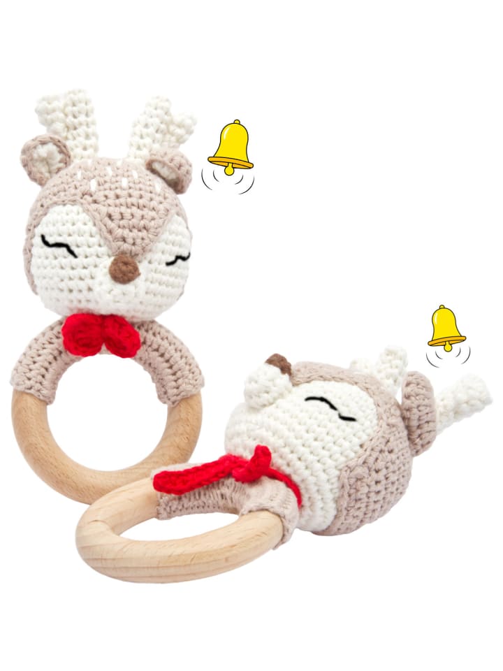 miniHeld Handgestrickter Reh Ivy Set Babyrassel Holzspielzeug und Baumwolle 0 Monate günstig kaufen onesize
