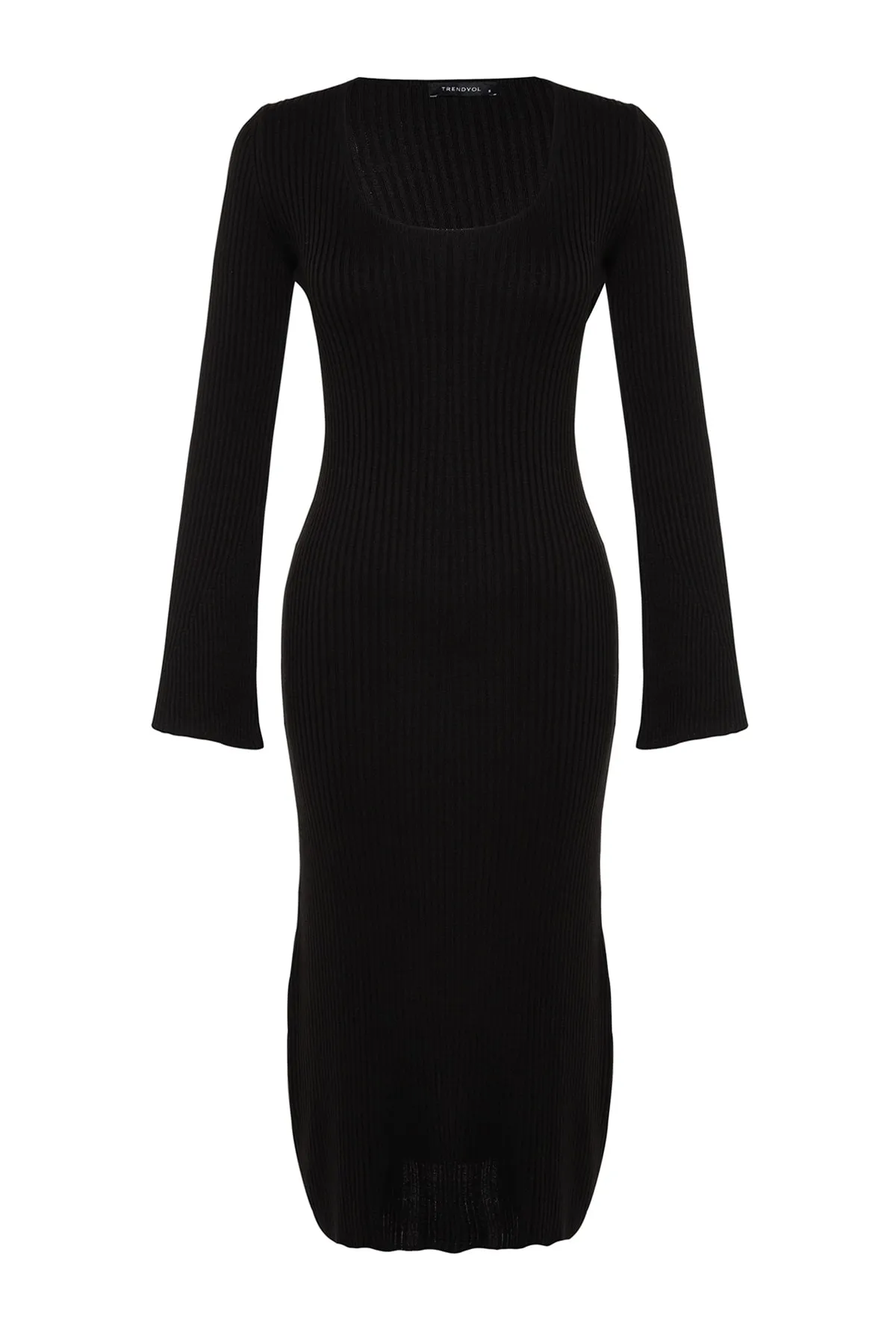 Trendyol Collection  Schwarzes Midi-Strick-Basic-Kleid mit Ärmeldetail TWOAW24EL00117