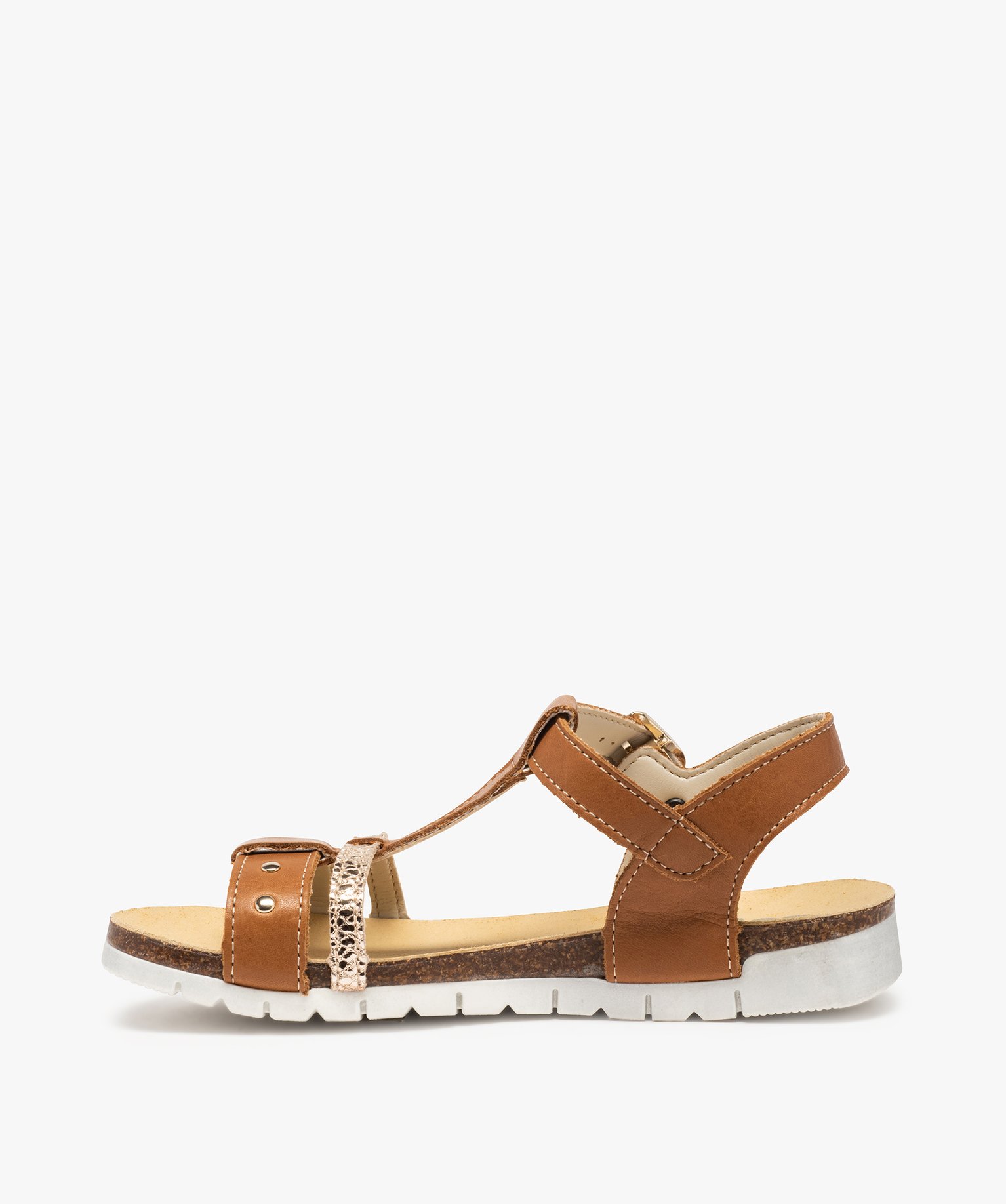 Sandales fille dessus cuir à semelle crantée - Bopy camel | GEMO