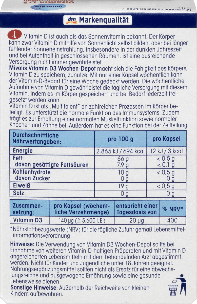 Vitamin D3 5600 I.E. Wochen-Depot Weichkapseln 12 St., 5 g