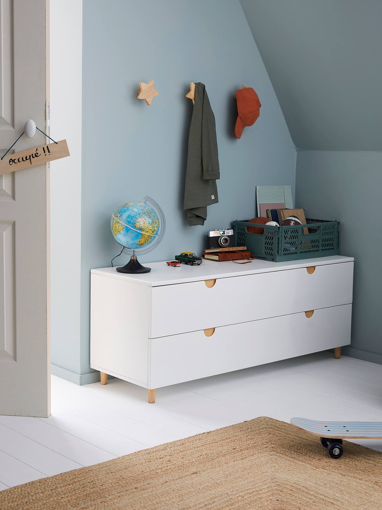 Vertbaudet Niedrige Kinderzimmer Kommode SMILE, 2 Schubladen - weiß