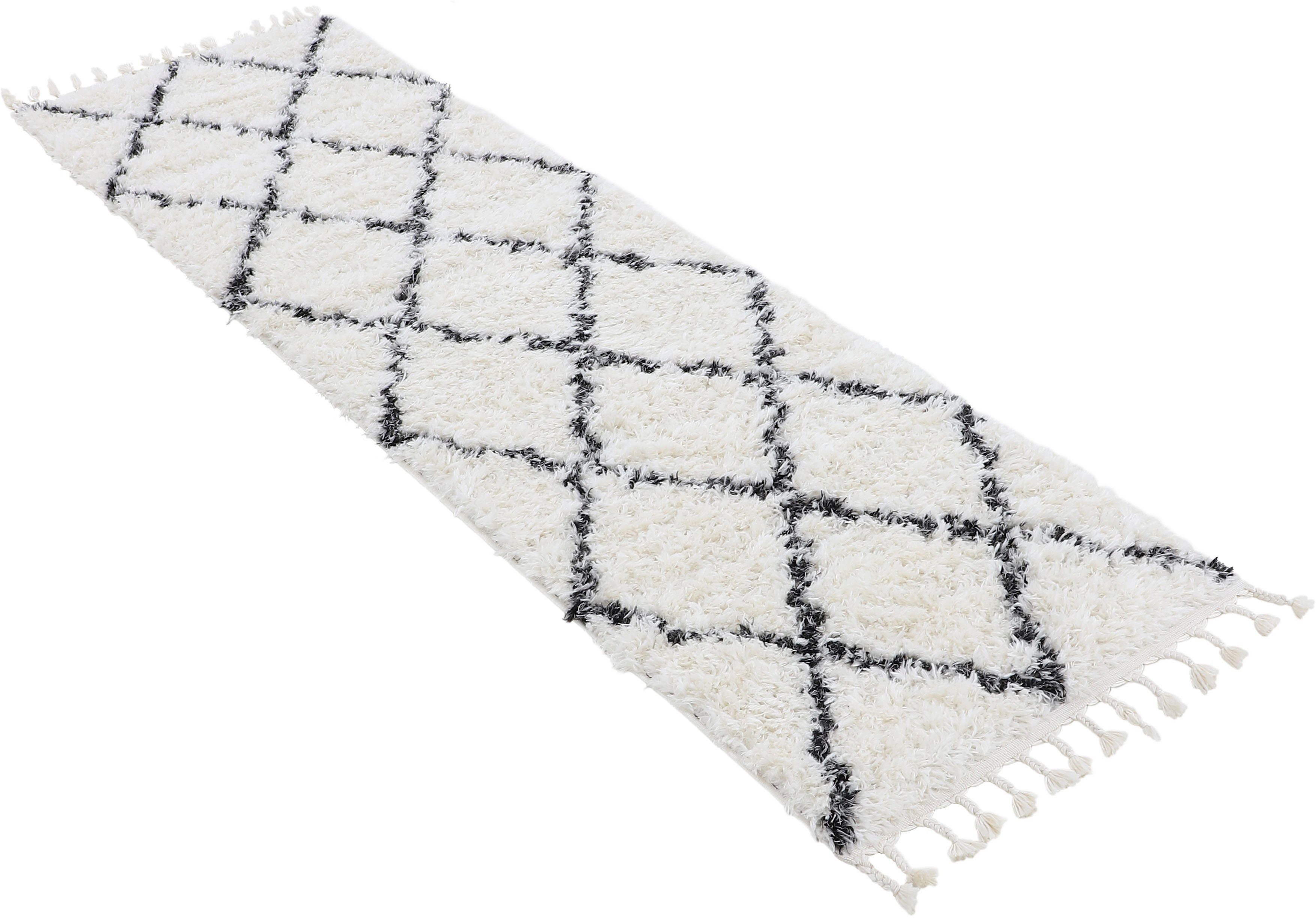 Hochflor-Läufer Eddy, carpetfine, rechteckig, Höhe: 30 mm, mit Fransen, Wohnzimmer