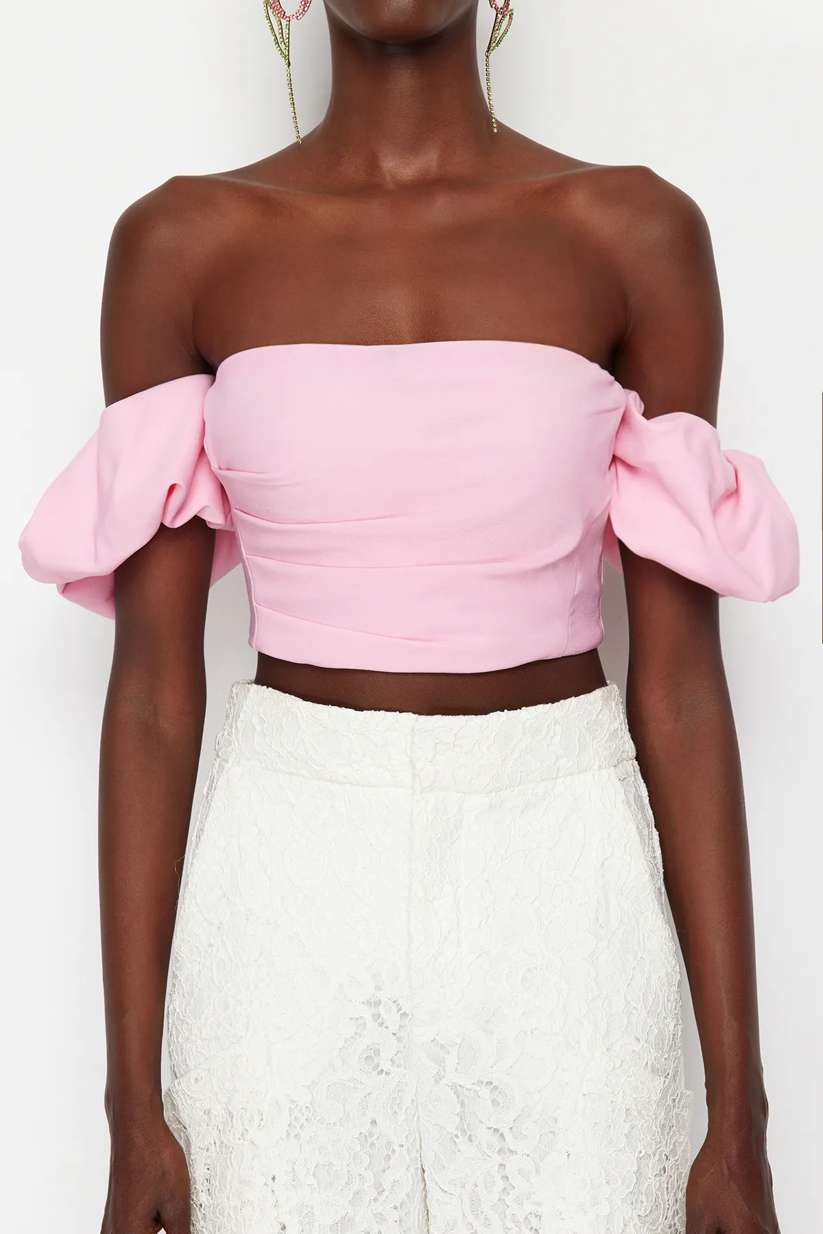 Trendyol Collection  Rosa Crop-Bustier aus Webstoff TPRSS24BS00020