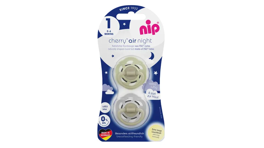 nip® Schnuller Cherry Air Night Latex Größe 1 (0-6 Monate)