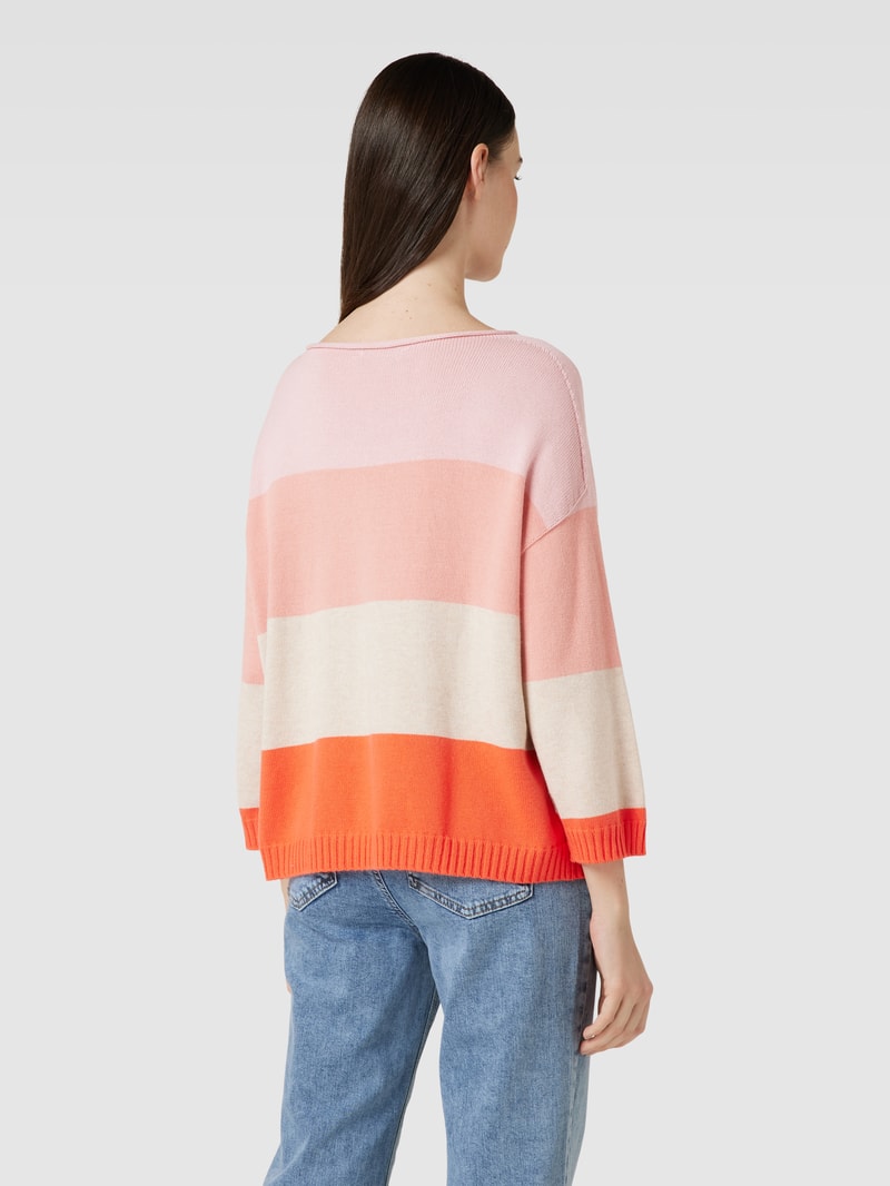 Strickpullover mit Blockstreifen in rosé