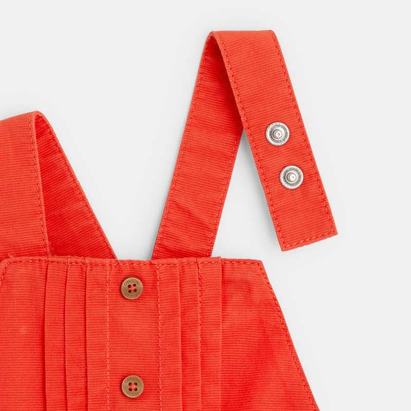 Salopette short coton fantaisie rouge bébé fille