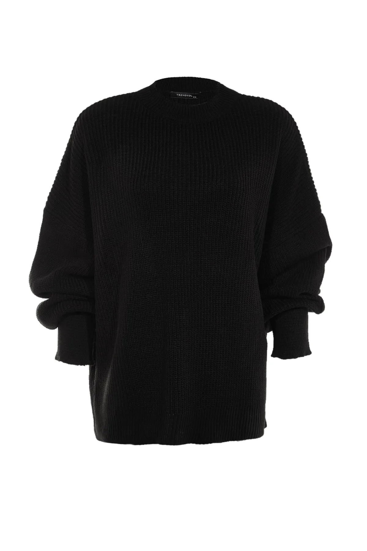 Trendyol Collection  Schwarzer Strickpullover mit Rundhalsausschnitt und weiter Passform TWOAW23KZ01448