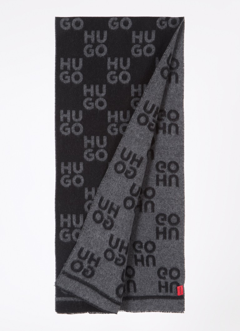 HUGO BOSS Wool blend scarf with logo print 190 x 40 cm