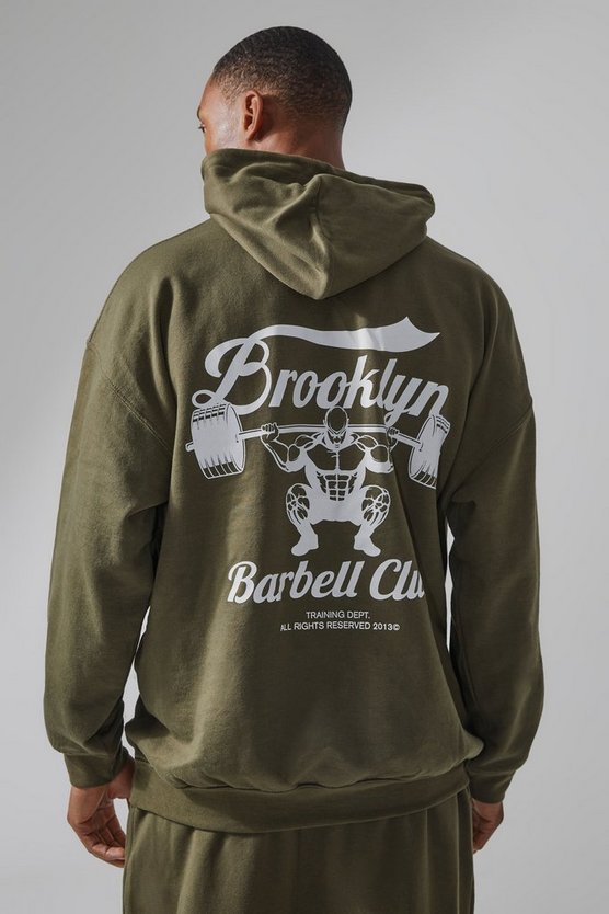 Man Active Hoodie mit Brooklyn Barbell Club Print