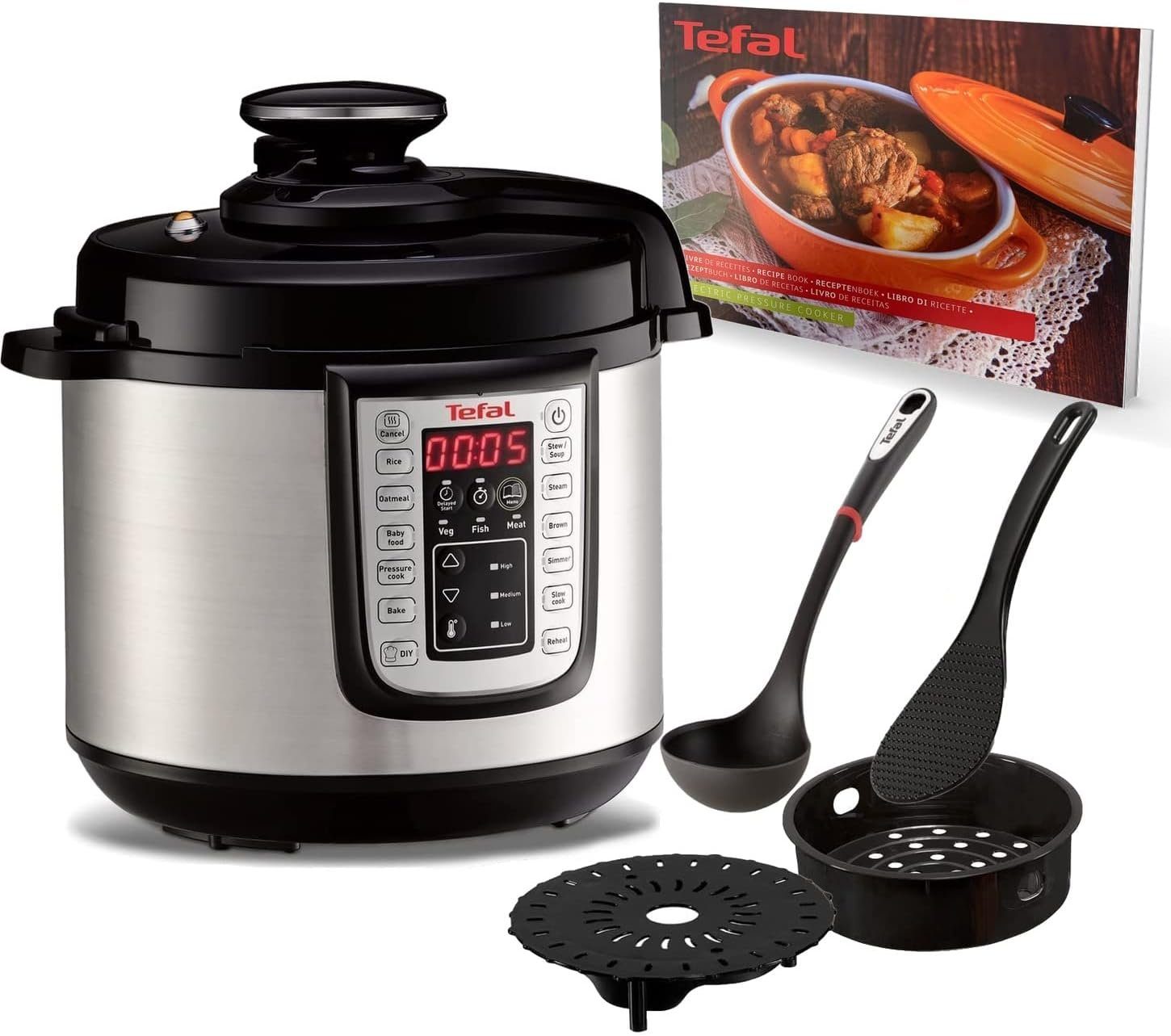 Tefal Multikocher elektrischer, 1200 W, 6,00 l Schüssel, Tefal Multikocher CY505Er, elektrischer Schnellkochtopf, 6 l Schüssel