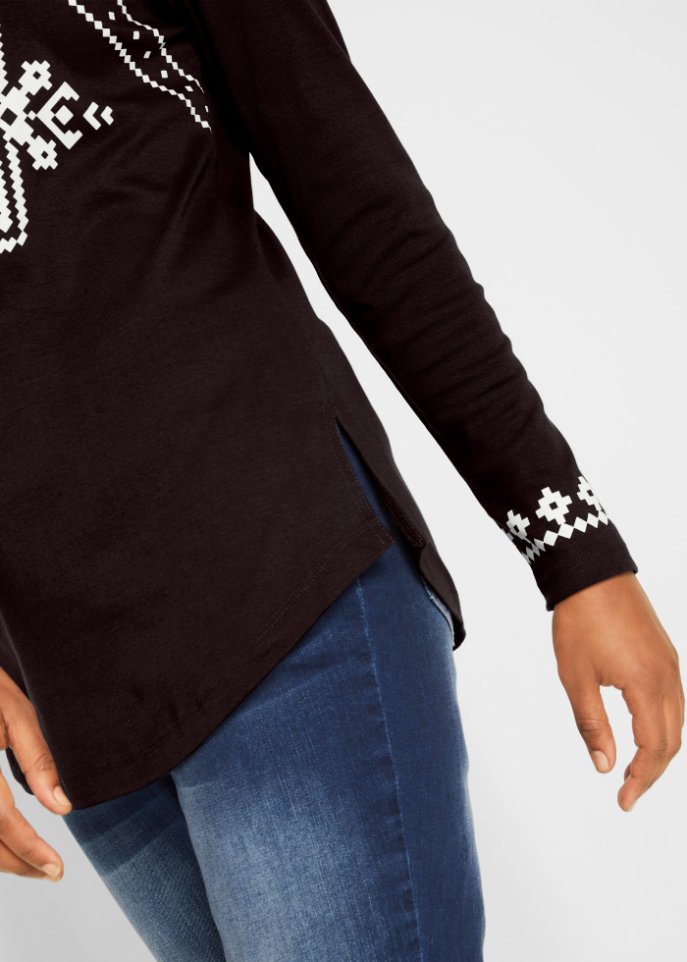 Baumwollripp-Langarmshirt mit Norwegermotiv