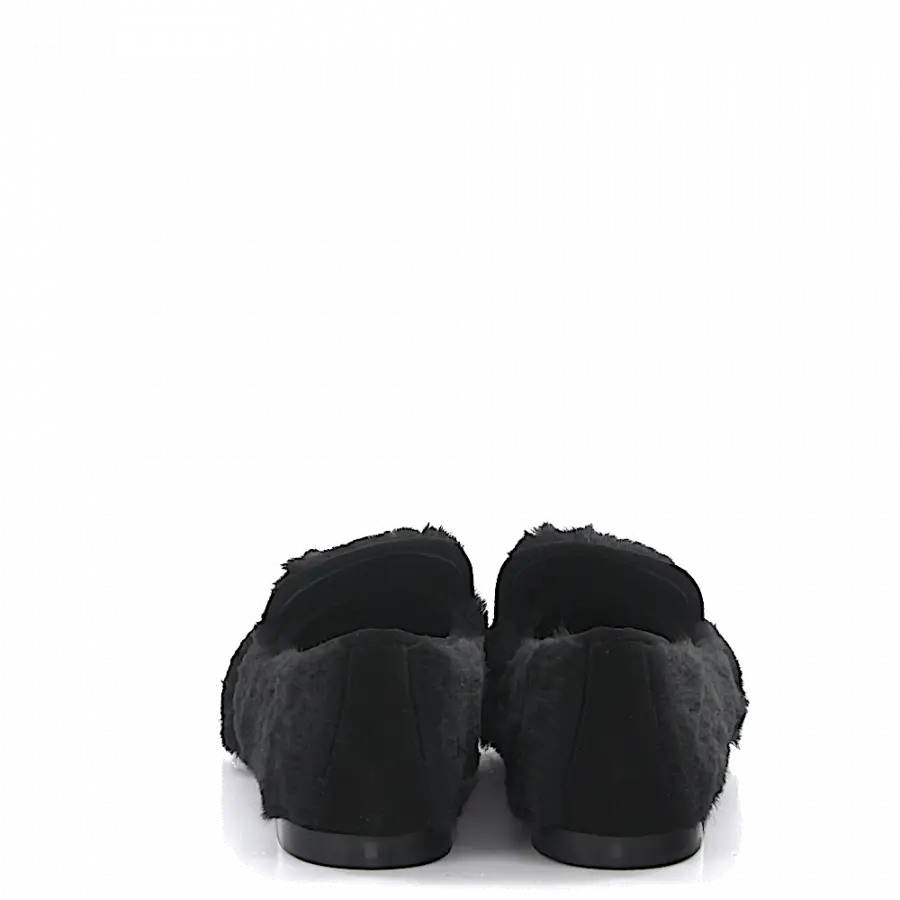Giuseppe Zanotti - Loafer SINF Kalbsleder Kaninchenfell Textil Logo schwarz - schwarz