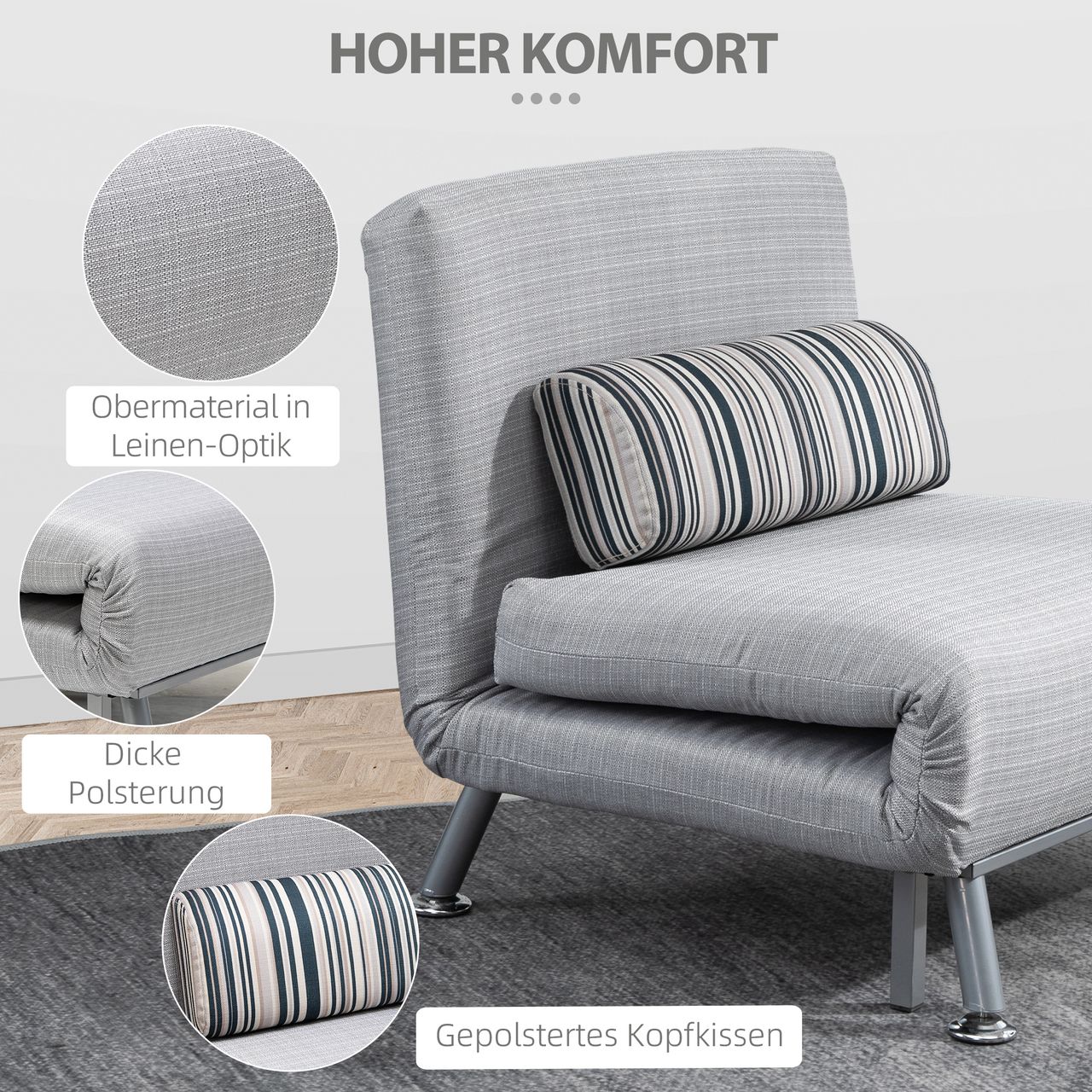 HOMCOM Klappbett Schlafsessel Gästebett Schlafsofa Faltmatratze Bett