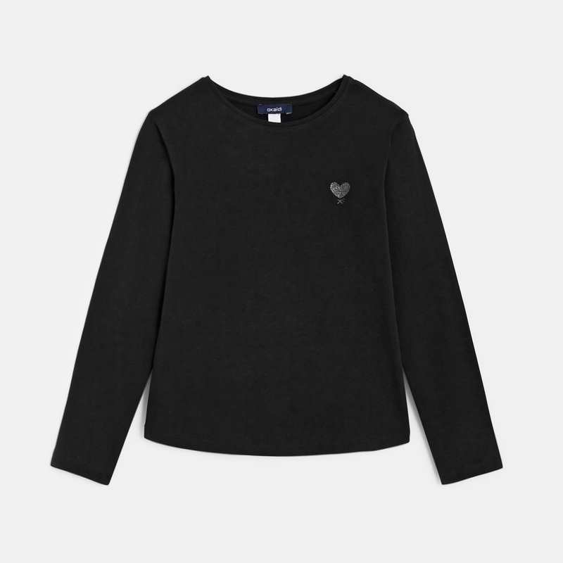T-shirt basique motif cœur noir fille