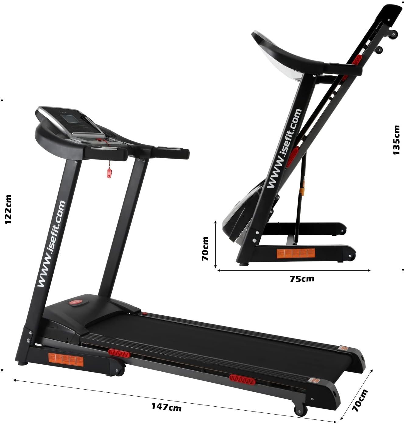ISE Laufband (Motor&Auto Incline& großen Laufflächen bis zu 120kg für Zuhause), elektrisches klappbar Treadmill für Lauftraining mit LCD-Bildschirm