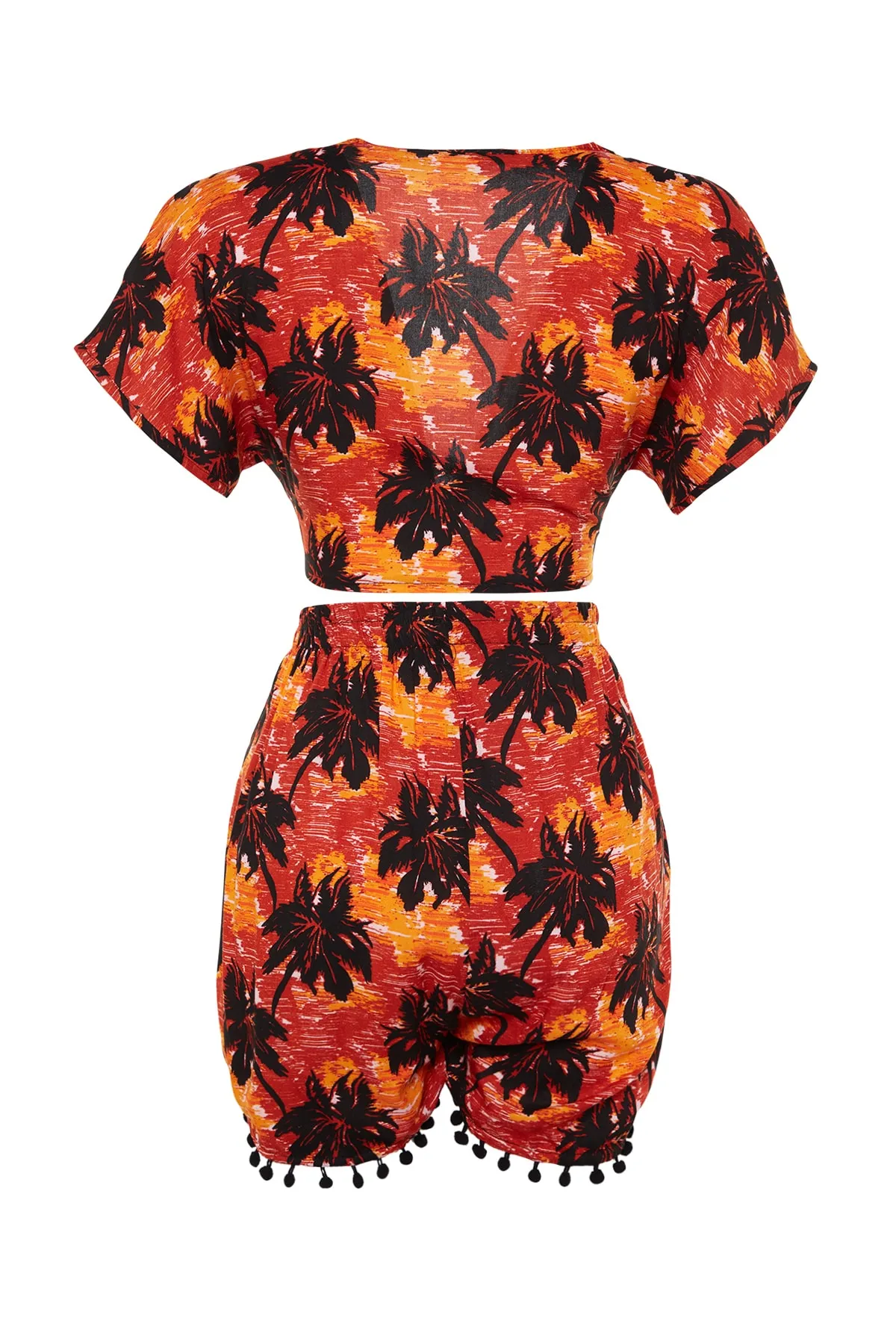 Trendyol Collection  Set aus Bluse und Shorts mit tropischem Muster, gewebten Streifen, Accessoire TBESS19BB0257