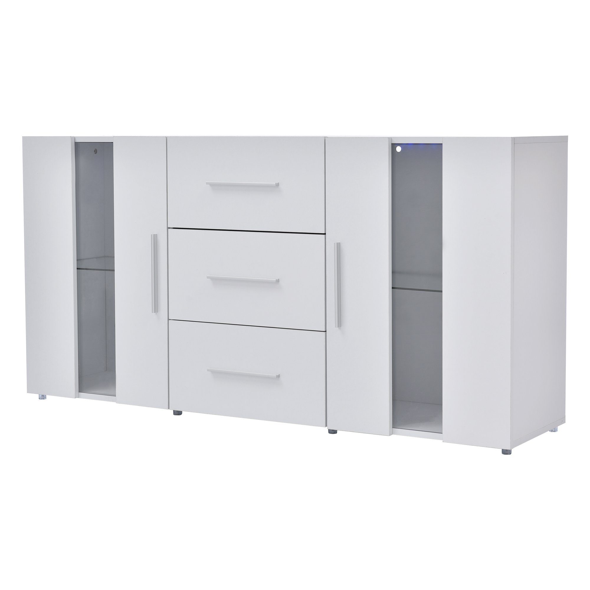Merax Sideboard mit LED-Beleuchtung inkl. Fernbedienung, Kommode mit 2 Türen und 3 Schubladen, TV-Board, Anrichte, B:140cm
