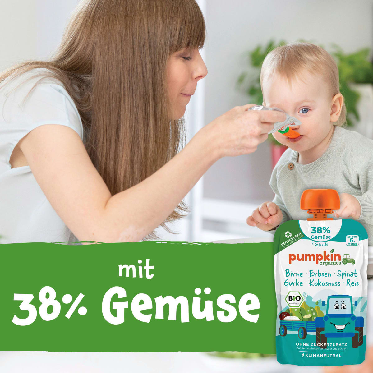 Quetschie Birne, Erbsen, Spinat, Gurke, Kokos & Reis, ab 6 Monaten, 100 g