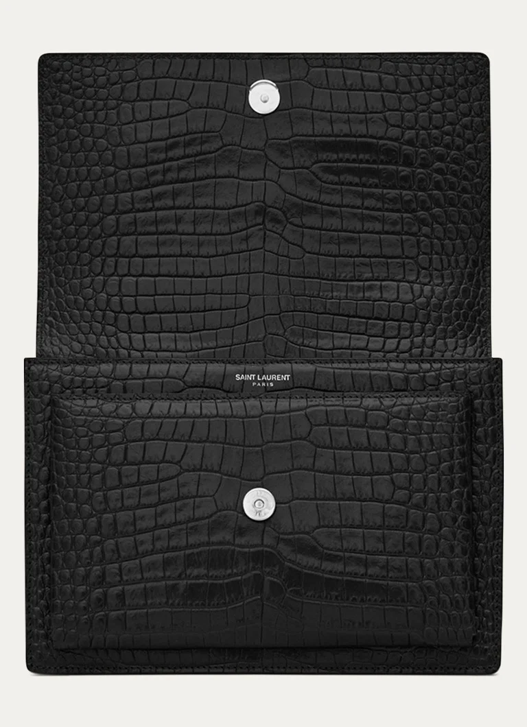 Saint Laurent Sunset Medium calfskin shoulder bag with crocodile texture