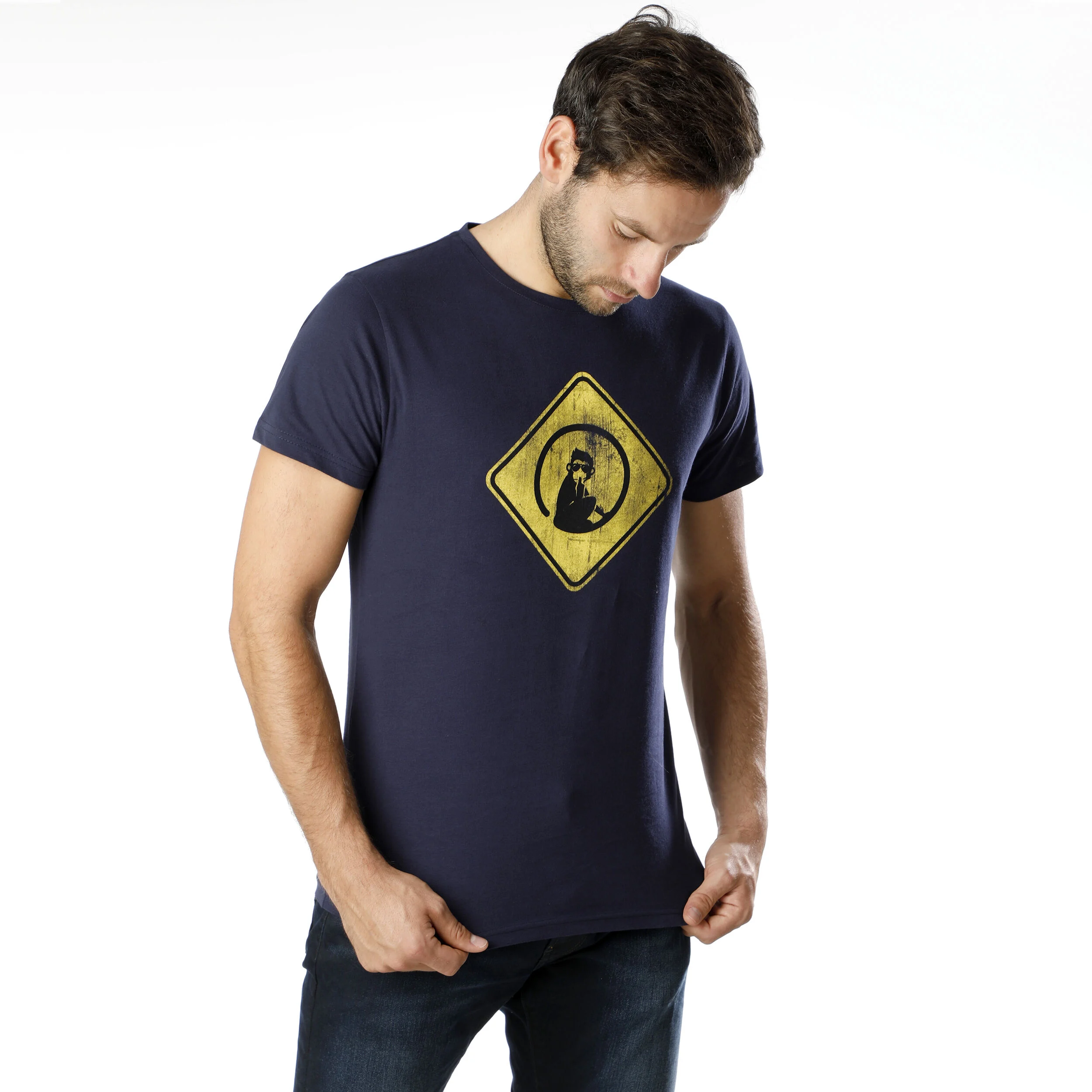 Australia Road Sign T-Shirt Herren - Dunkelblau, Gelb