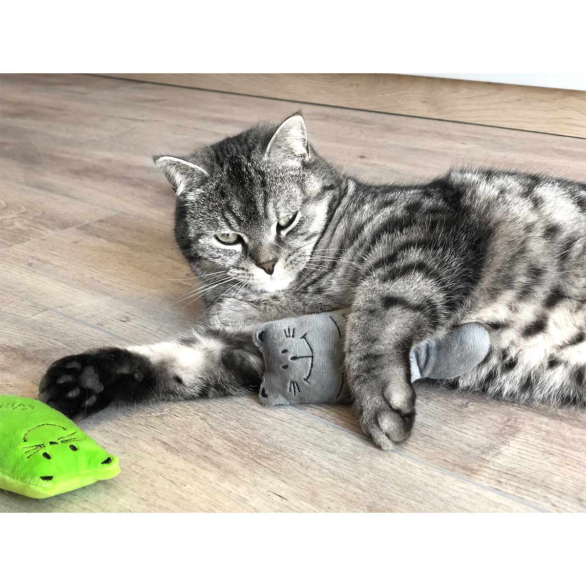 Aumüller Katzenspielkissen Plüschkatzen, 3er Set