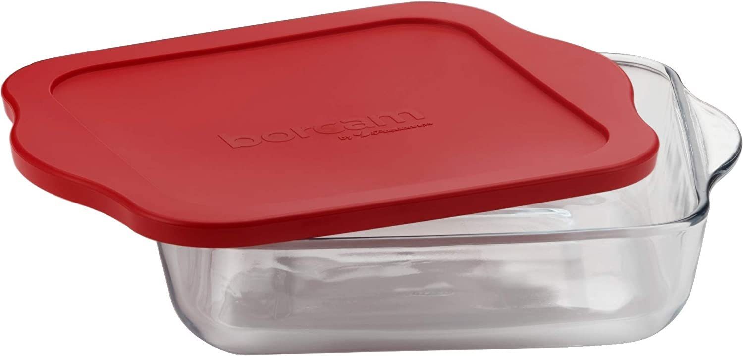 Pasabahce Auflaufform mit Deckel - Backform, Servierform eckig aus Glas, 32 x 28 cm 3,2L, Glas