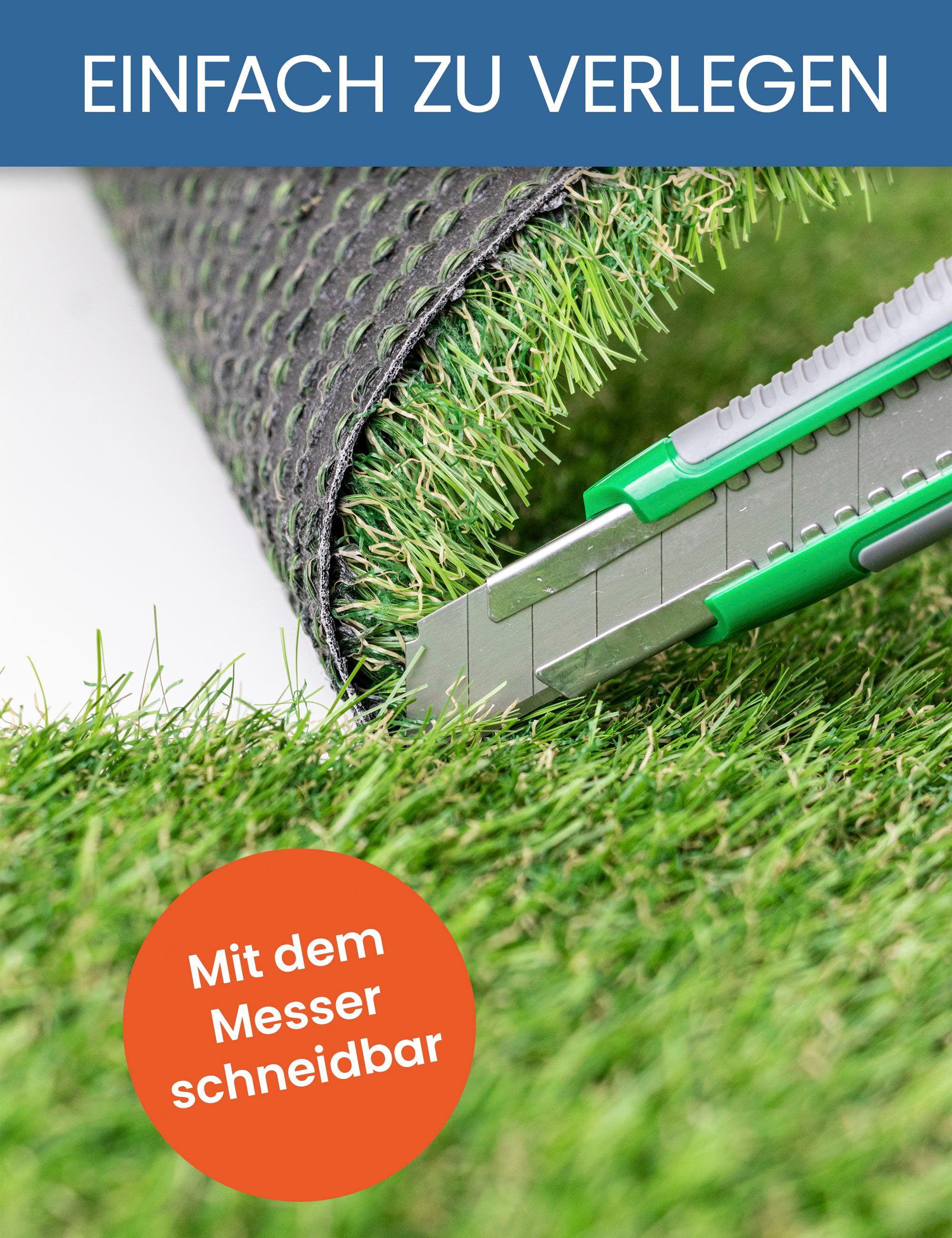 Kunstrasen WOODLAND, Primaflor-Ideen in Textil, rechteckig, Höhe: 29 mm, realistische Optik, mit Noppen, ideal für Balkon & Terrasse