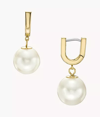 Fossil Creolen-Ohrringe Heritage Pearl D-Link Edelstahl goldfarben