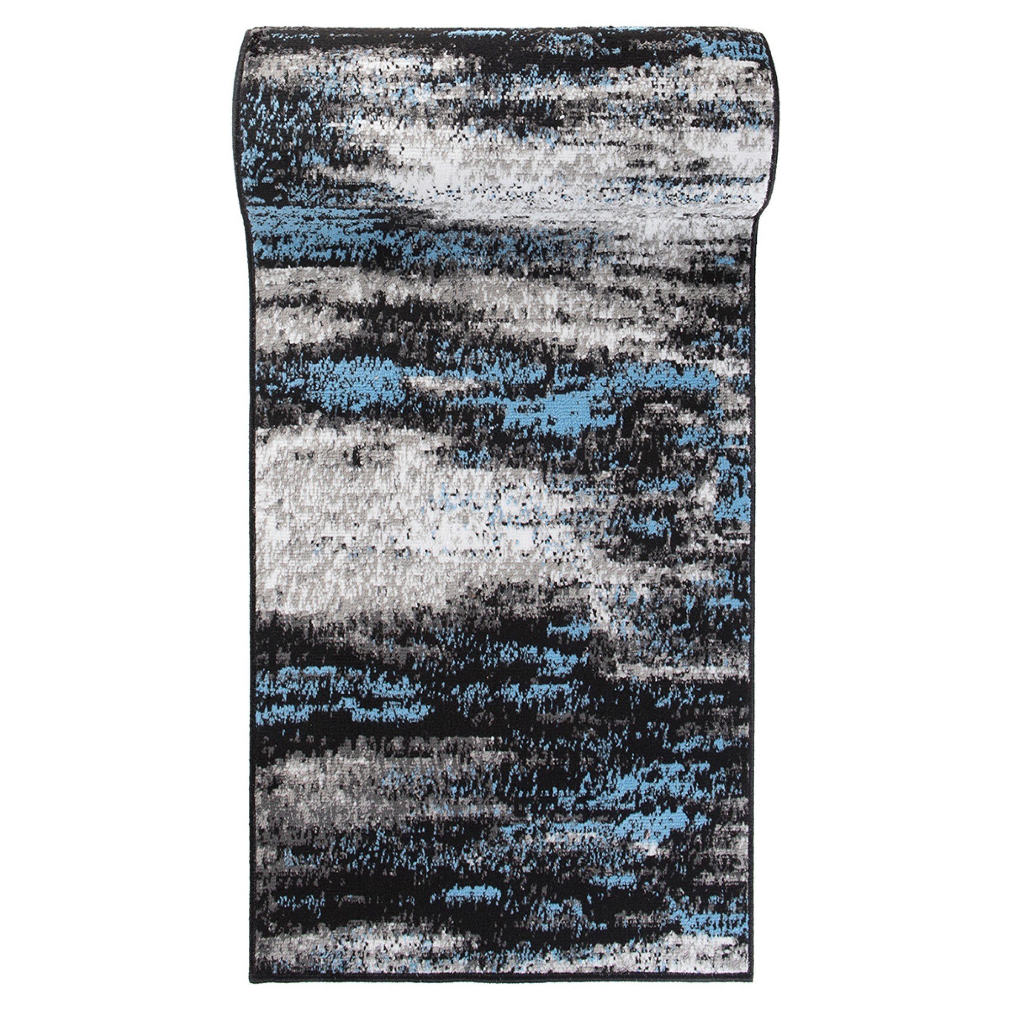 Läufer Läufer Flurläufer Modern für Vorzimmer 100 cm Breit Grau Blau, Mazovia, 100 x 100 cm, Kurzflor, Meterware, Höhe 8 mm, Kurzflor - niedrige Florhöhe